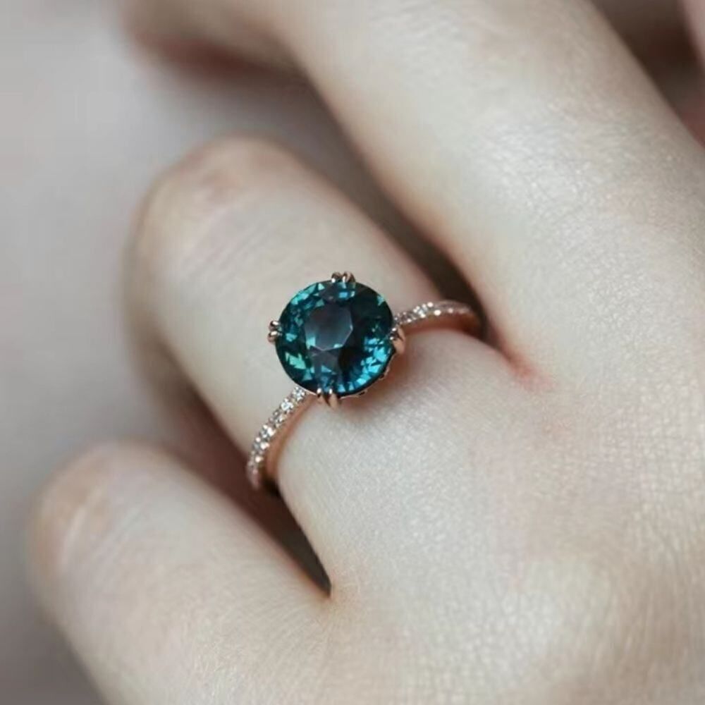 Exquisite Solitaire Ring Inlaid Emerald Zircon 14k Gold Plated